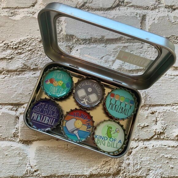 NIB New Kate's Magnets I Love Pickleball Bottlecap Magnets Set of 6 Handmade USA - Picture 3 of 5